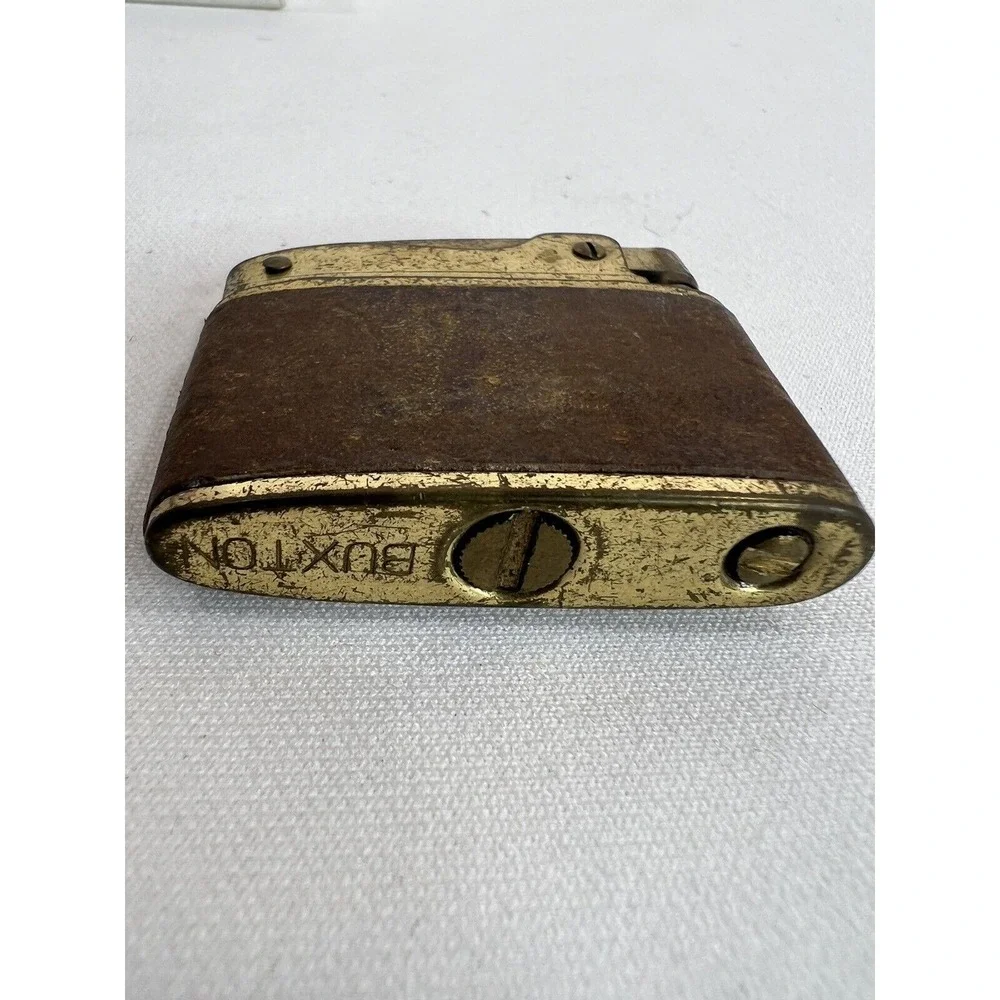 Buxton Butane Lighter Leather Wrapped Brass Retro Tobacciana Vintage